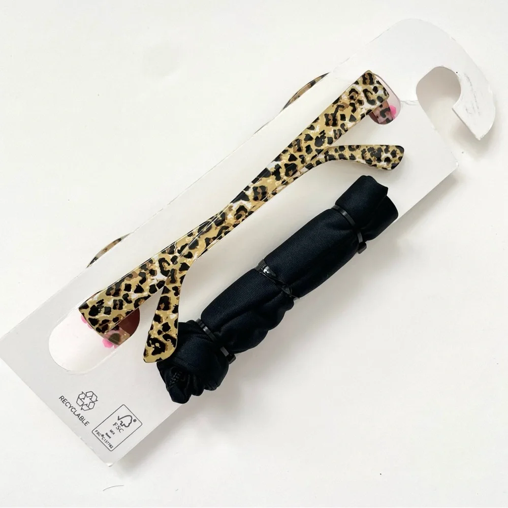 Retro Girls Heart Shape Sunglasses with Leopard Pattern and Roses